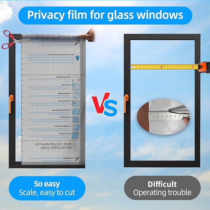 Window Privacy Film Frosted Glass Window Film Heat Blocking Window Tinting Film for Home Non Adhesive Static Cling Removable Frosting Bathroom Door (Pure, 17.5 x 118 Inch)