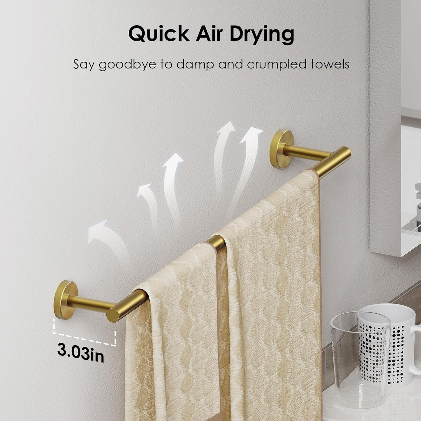 FORIOUS Towel Bar Wall Mounted, Stainless Steel Towel Racks for Bathroom, Includes Wall Mounting Hardware (Brushed Gold, 26 Inch)