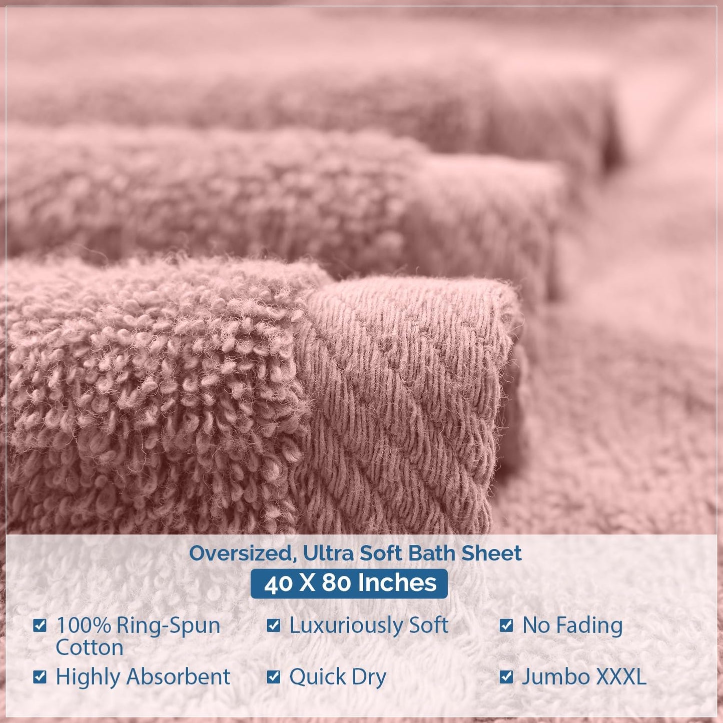 DAN RIVER Pack of 1 Bath Sheet 40x80 Inches, Oversized Towels for Adults, Quick Dry Plush Bath Towels - Dusty Rose