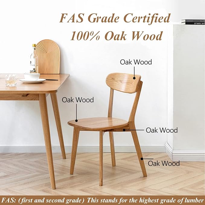 Bamskov 100% Solid Oak Wood Dining Chairs Set of 2 - Mid Century Modern Dining Chairs for Dining Room, Kitchen, and Living Room (Natural)