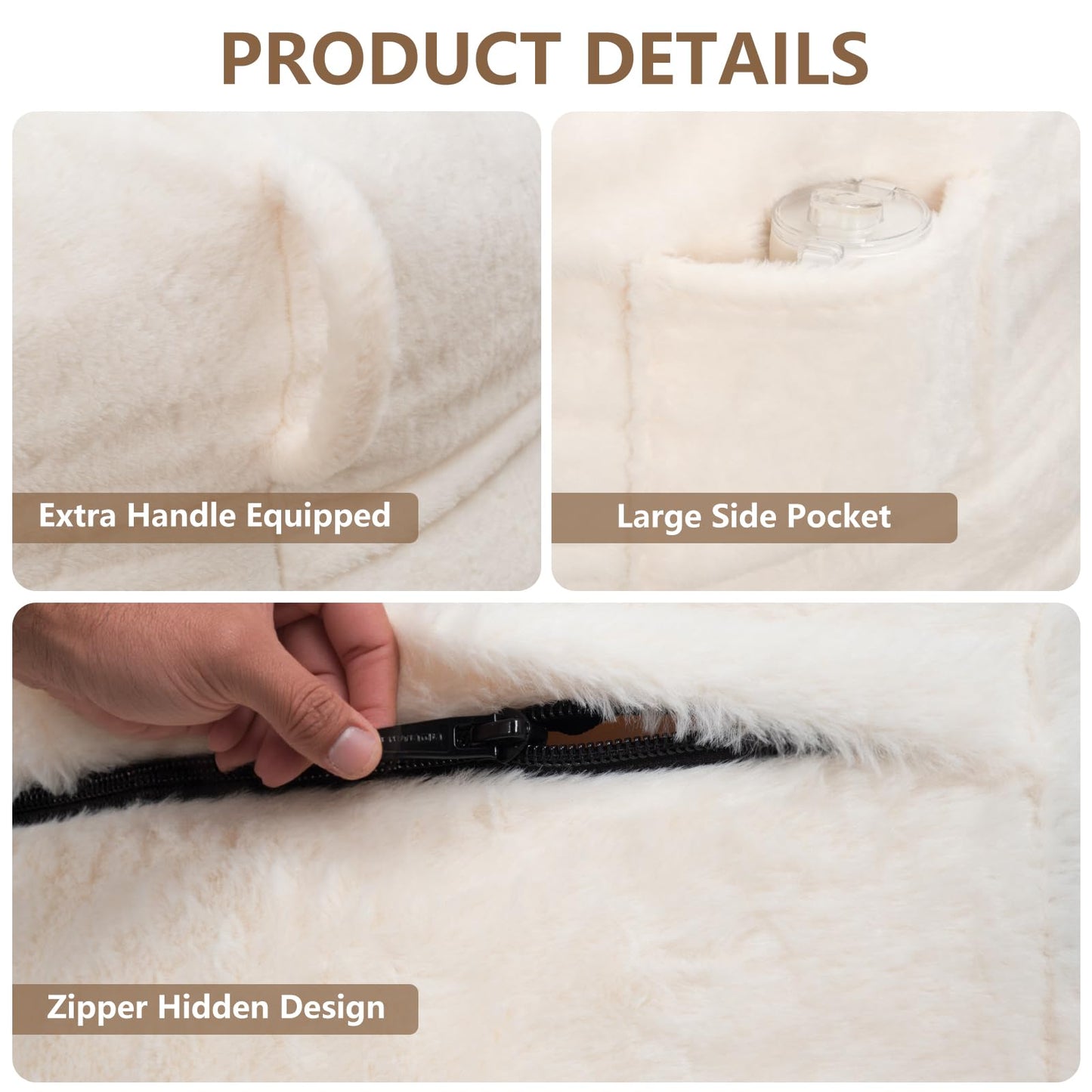 LFCREATOR Giant Bean Bag Chair for Adults, Faux Fur Bean Bag Chair Bed with Mattress Bed Use, Convertible Bean Bag Sofa Bed with Filler Included for Living Room,Bedroom, White.Large-Sized