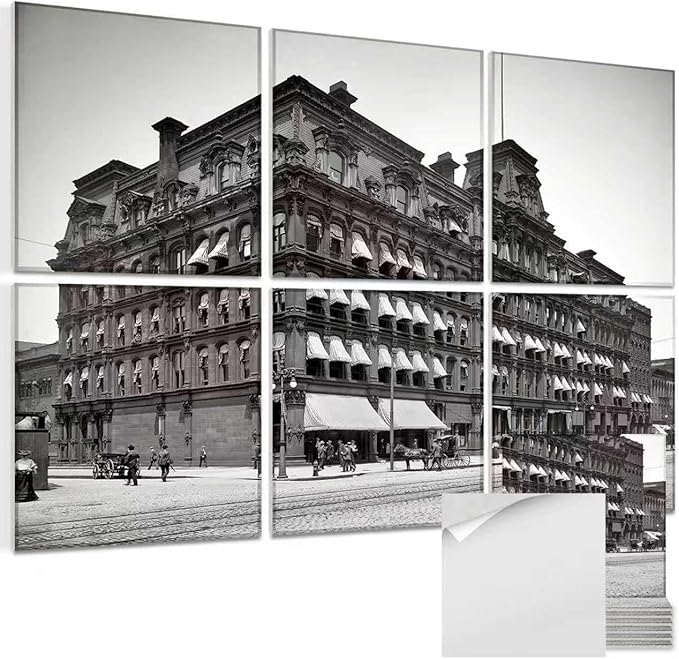 EVENRISING Acoustic Wall Panel 6 Pack, 23.6"x23.6"Decorative Art Soundproof Panel, Sound Absorb Self-Adhesive Panel, Acoustic Treatment for Studio, Home Theater, Office (City Hall 1905)
