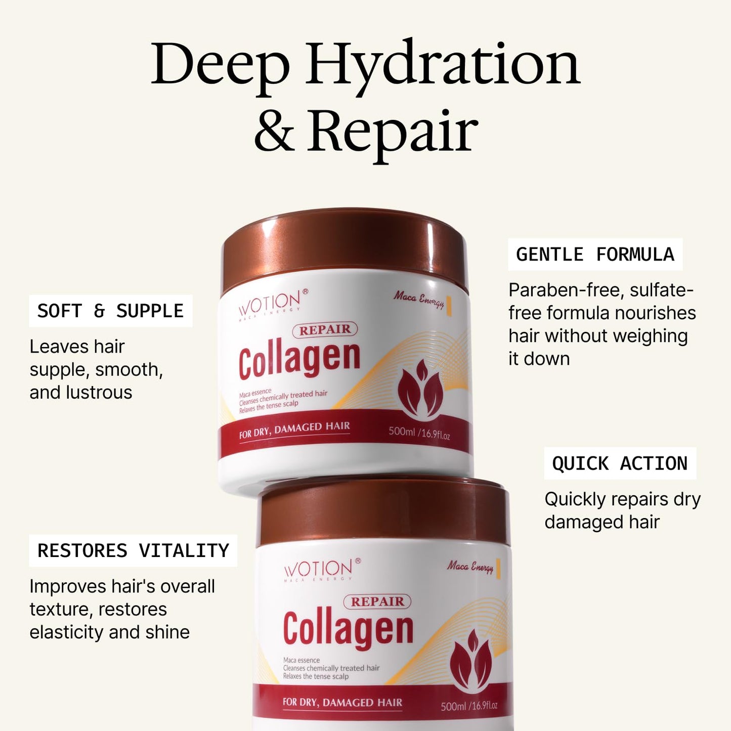 WOTION Collagen Hair Treatment Deep Repair Conditioning Argan Oil Collagen Hair Mask Essence for Dry Damaged Hair All Hair Types