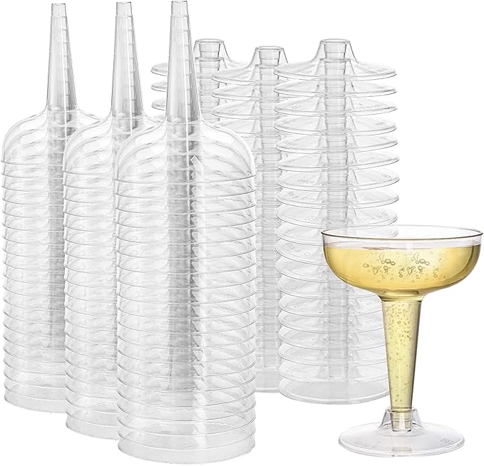 Hacaroa 75 Pack Plastic Champagne Coupe, 4 Oz Champagne Glasses Cocktail Glasses, Disposable Party Stem Cups Dessert Cups ...