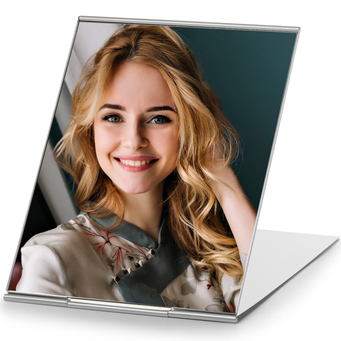 MIRRORNOVA Portable Folding Mirror, Ultra-Slim Makeup Tabletop Mirror for Travel with Aluminum Shell, Large Size 7