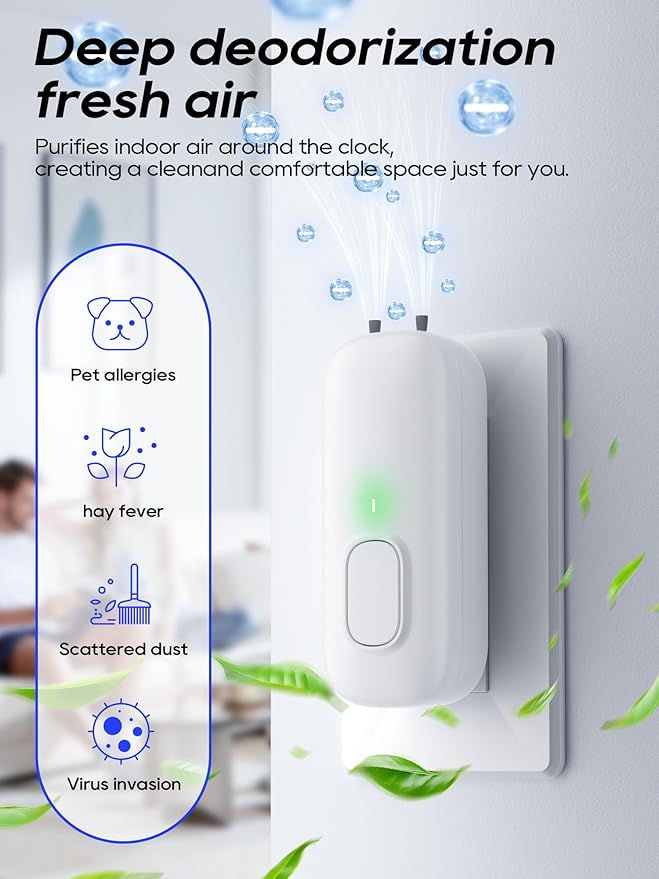 Cat Litter Deodorizer Plug in - Ozone-Free Negative Ion Air Purifier for Litter Box, Compact Odor Eliminator for Strong Pet Odors, Dog Odor Eliminators for Home, Bedroom, Kitchen (white 4pcs)