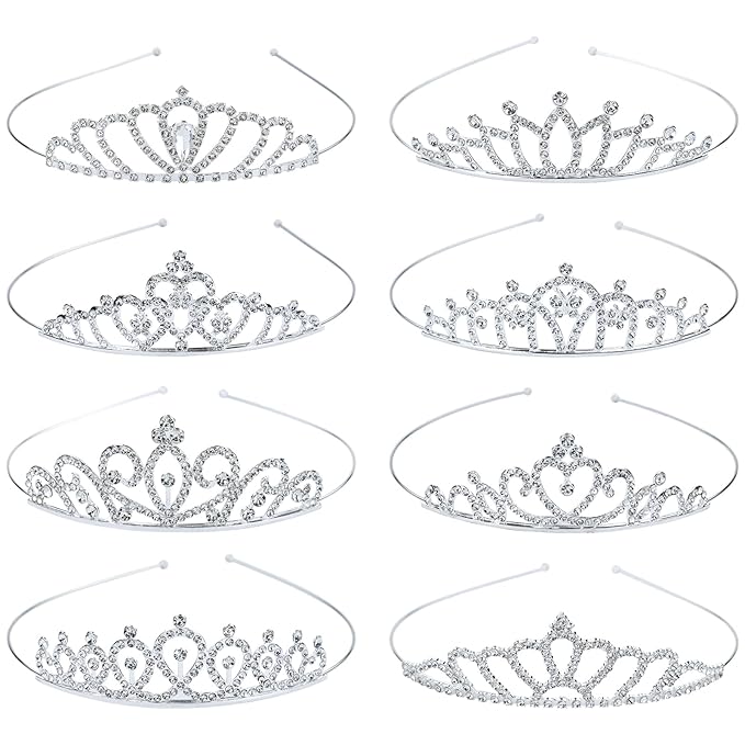 Lawie 8 Pack Birthday Tiaras, Rhinestone Crystal Princess Crowns, Silver Headbands for Women, Party Dance Homecoming Weddi...