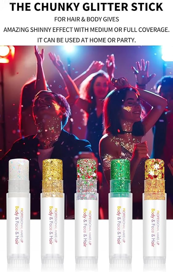 Green Body Glitter Stick, Holographic Sequins Face Glitter Neon Outfit Singer Concert Music Rave Festival Party Accessories Hair Glitter Gel.