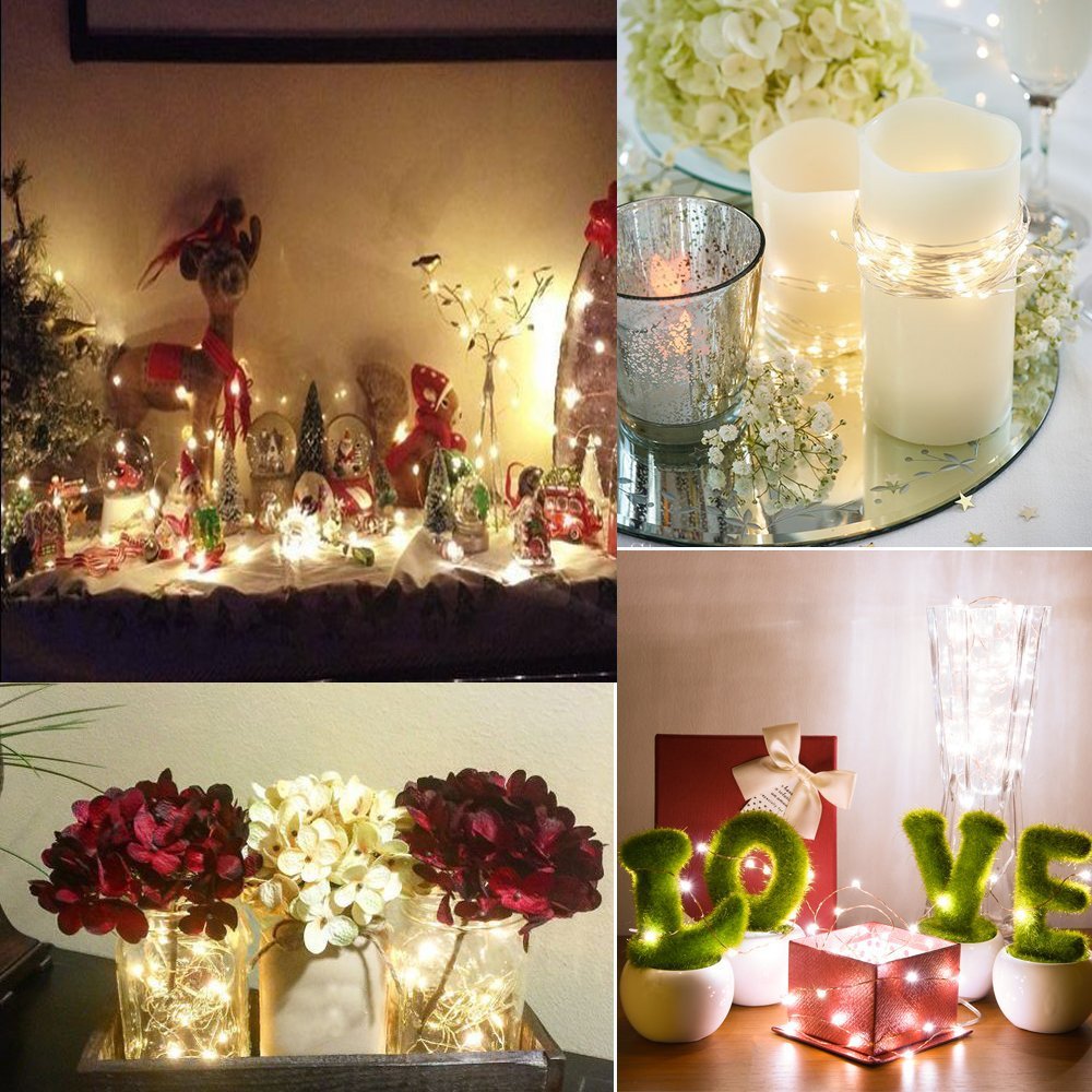 BXROIU Fairy Lights CR2032 Battery Operated,6.6Ft/2Meter 20 LEDs Micro Silver Wire String Lights for Bedroom Christmas Party Wedding Decoration (Warm White, 6 Pack)