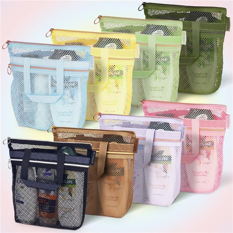 DV Lifestyle Mesh Shower Bag 10.2x9.9'' Quick-Dry Caddy with Zipper & 2 Pockets. Portable Toiletry Tote for Bathroom, Gym,...