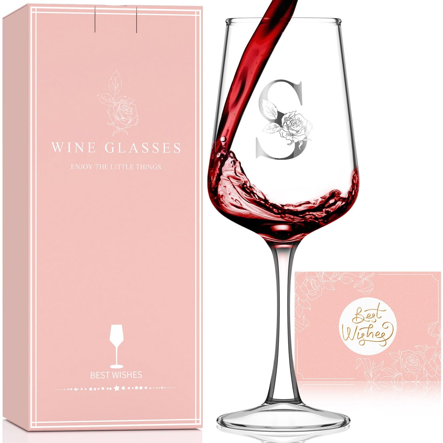 Monogrammed Wine Glass Gifts for Women - Personalized A-Z Wine Glasses with Gift Box & Greeting Card | Custom Mothers day, Anniversary, Birthday Gifts for Her, Mom, Wife, Best Friend, Sister,Woman (S)