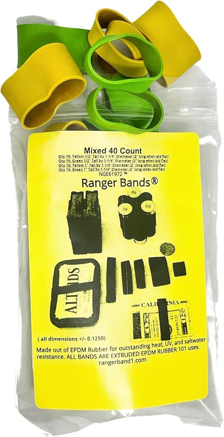Ranger Bands® 40 Count Mixed Safety colors Made from EPDM Rubber for Survival, Emergency Tinder and Strapping Gear Made in...