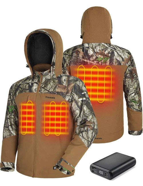 TIDEWE Heated Jackets for Men with Battery Pack, 180G Insulation Work Jackets, Water-resistant Coat (Brown, Size L)