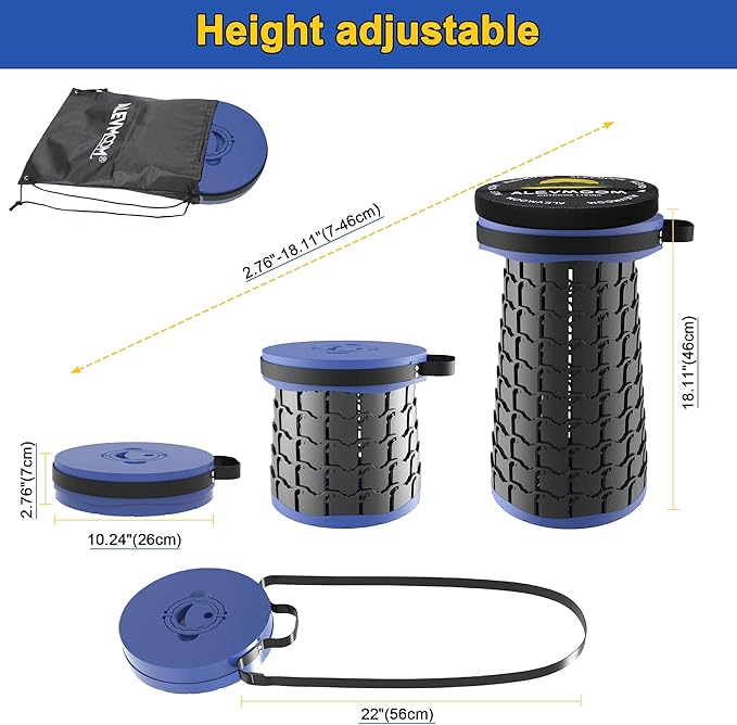 ALEVMOOM Upgraded 18.1" XL Collapsible Stool with Cushion, Portable Folding Stools for Adults Capacity 800lbs, Lightweight Telescoping Stool for Camping Travel Fishing Hiking