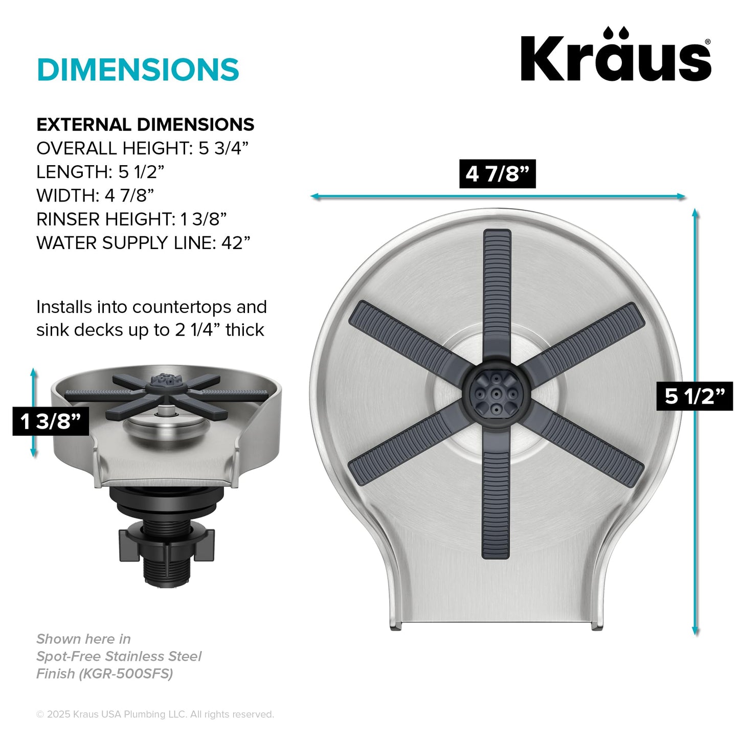 KRAUS CleanMate Glass Rinser for Kitchen Sink in Spot-Free Brushed Brass Color Finish, KGR-500SFBB
