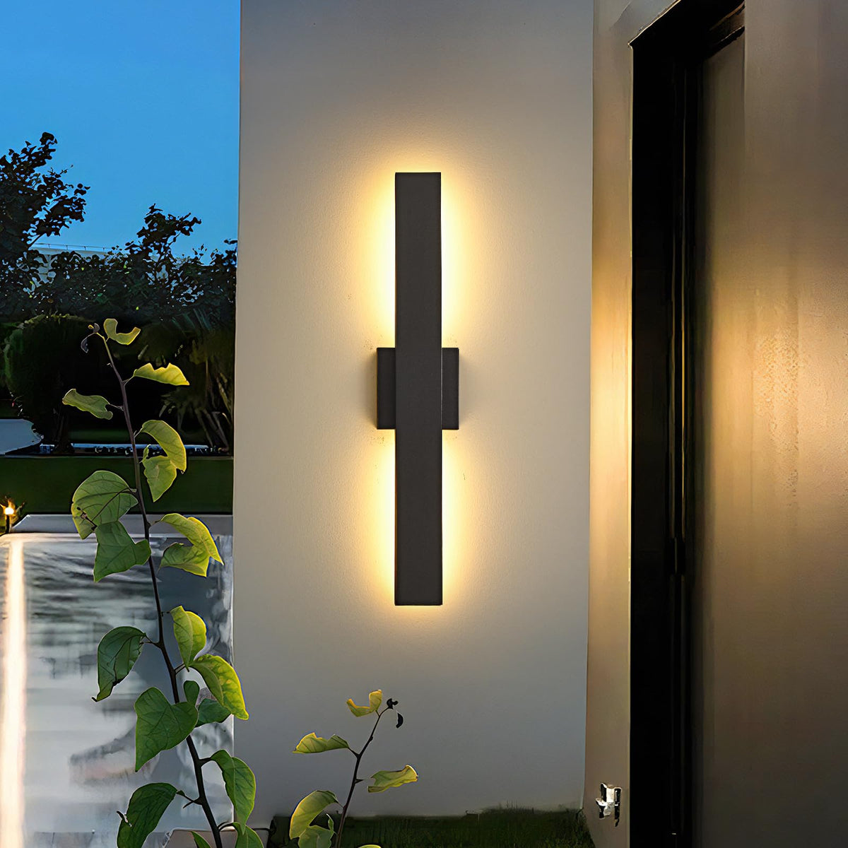 SIONLOM 23.6inch Long Outdoor Modern LED Wall Light,24W Waterproof IP65 Warm White Led Wall Mount Lighting Fixture Black Outdoor Wall Sconces Outside Lights for House Garage Front Door Patio 2Pack