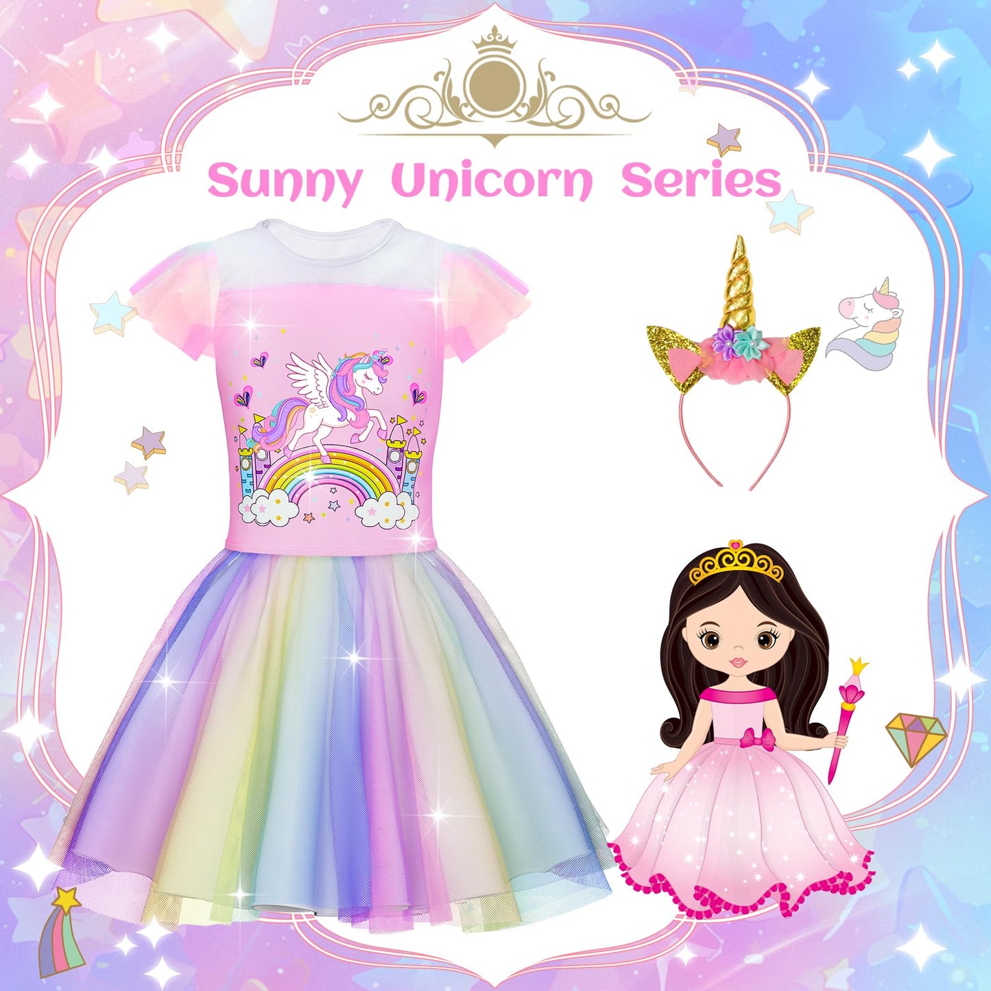 Princess Dress Up for Girls - Dress up Clothes for Toddler Girl, Princess Toys Christmas Birthday Gifts for 3 4 5 6 7 Little Girls
