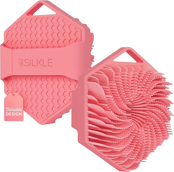 Silicone Body Scrubber - Exfoliating Bath Brush and Skin Cleanser - Shower Sponge for Gentle Body Scrub and Wash - Silicone Scrubbing Care Tool for a Refreshed and Renewed You - Pink