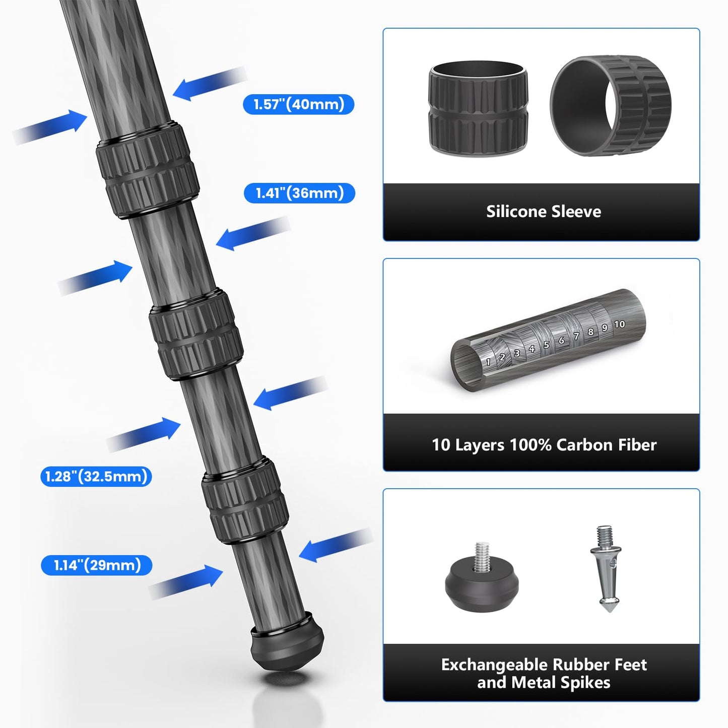 85'' Tripod Carbon Fiber, Heavy Duty Tripod for Camera, Professional Camera Tripods Monopod with 52mm Ballhead, External Center Column Compact, WEYLLAN GX9 Max Tube 40mm for Dslr Camera Telephoto Lens