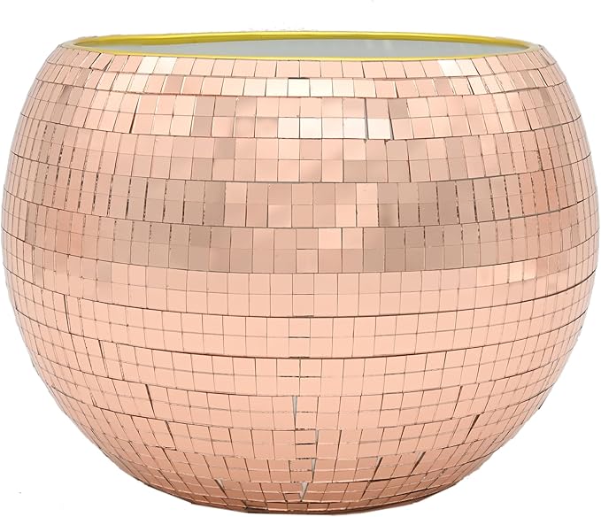 Rose Gold Disco Ball Ice Bucket - Mirror Ball Cooler, Reflective Rose Gold Drink Holder, Shiny Ice Bucket for Parties, Wed...