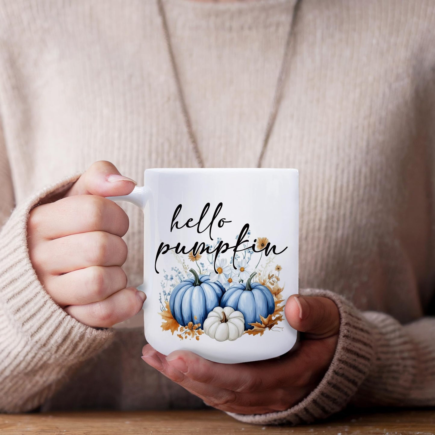 Foyoulame Fall Pumpkin Coffee Mugs, Hello Pumpkin Mug, Blue and White Pumpkins Coffee Teacup, Fall Thanksgiving Gifts for Women, Autumn Gifts for Women, Autumn Pumpkins Ceramic CoffeeMug 11oz