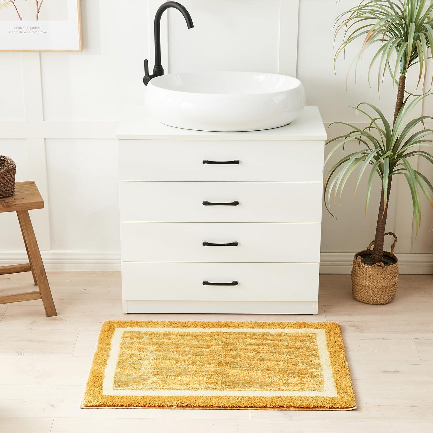 CozeCube Bath mats for Bathroom Non Slip, Fluffy Shaggy Bath Rugs for Bathroom Washable, Extra Soft and Absorbent Microfiber Bath Rugs for Shower Sink, Kitchen Sink, Harvest Gold, 16" x 24"