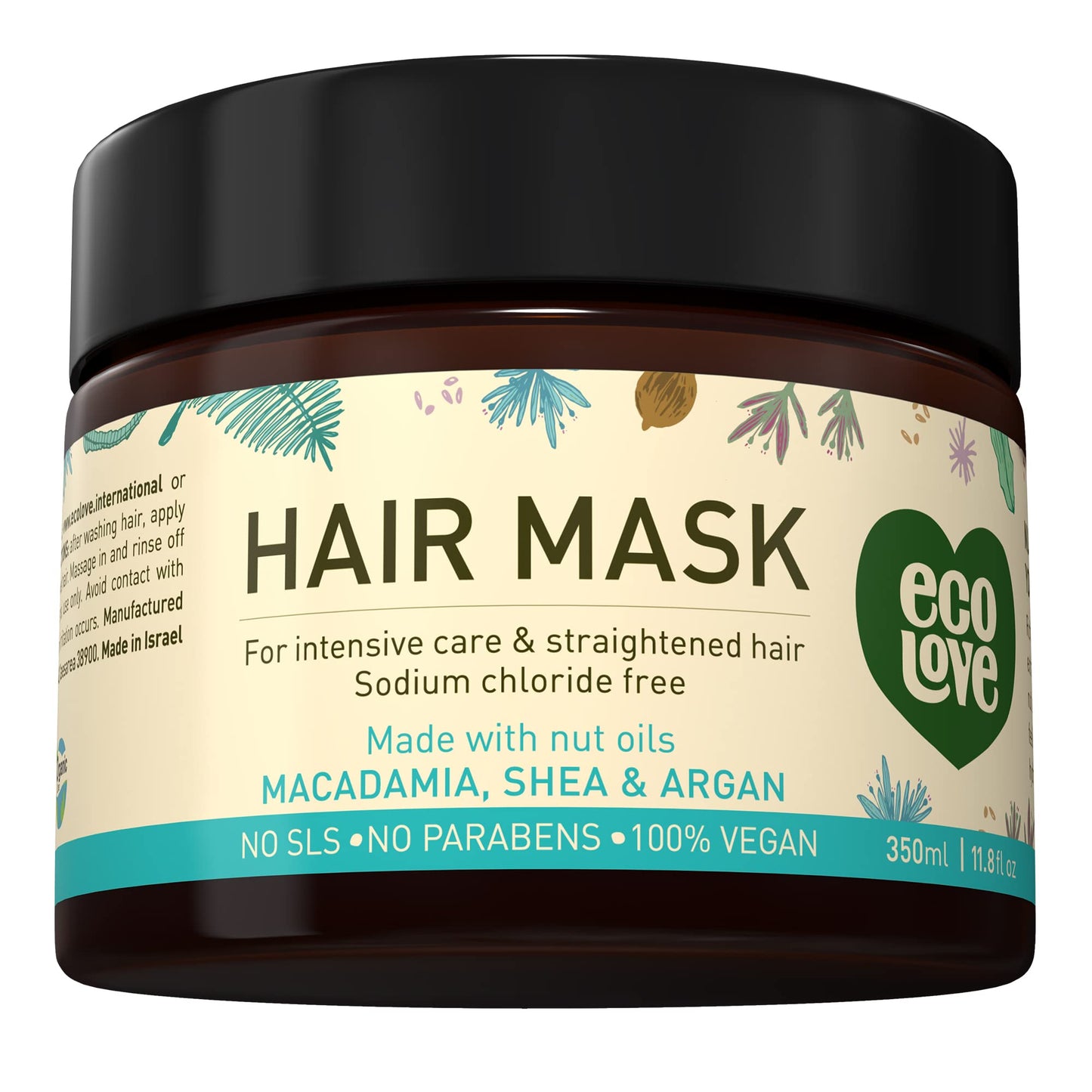 ecoLove Hair Mask, Natural Deep Conditioning, 11.8 oz, Macadamia, Shea Moisture, Argan Oil, No SLS or Parabens Vegan and Cruelty