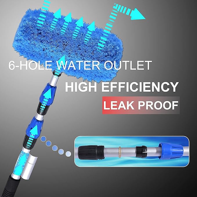 5-12 Foot (20ft Reach) Deluxe Flow Through Car Wash Brush,Long Handle Telescopic Extension Pole Brush; Solar Panel Cleaning Brush; Soft Bristles Head Cleaning RV;Boat;Solar Panel, Deck,Floor