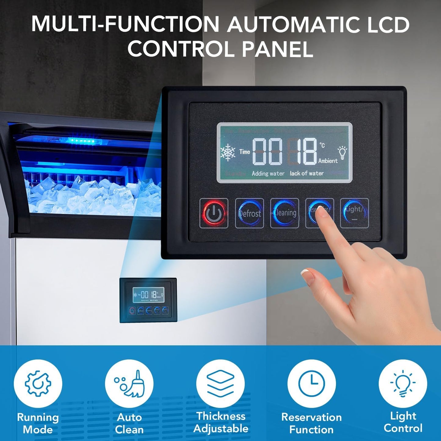 GarveeHome Commercial Ice Maker Machine - Efficient Ice Production with 200 LBS/24H and 55 LBS Storage, Fast 126 Cubes in 12-15 Min, LED Display, Perfect for Home Bar, Office, and Parties