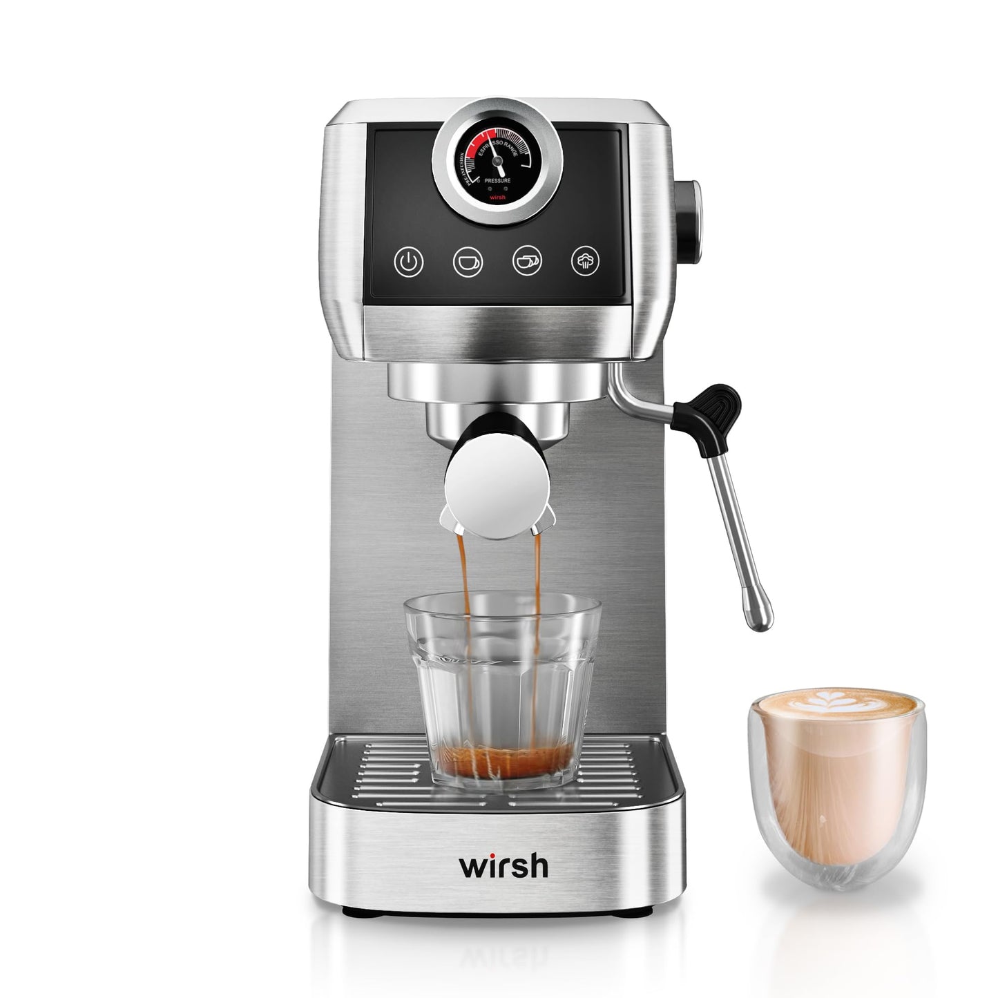 wirsh Espresso Machine,20 Bar Semi-Automatic Espresso Maker with Milk Frother Steamer&Touch Screen,Compact Stainless Steel Expresso Machine for Latte & Cappuccino,42oz Tank,UPGRADE