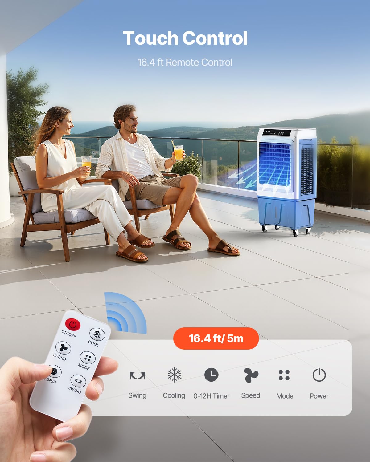 Vevor Evaporative Air Cooler, 3100 Cfm With 9 Gallon Water Tank Swamp Cooler, Portable Cooling Fan With Remote Control, 12H Time