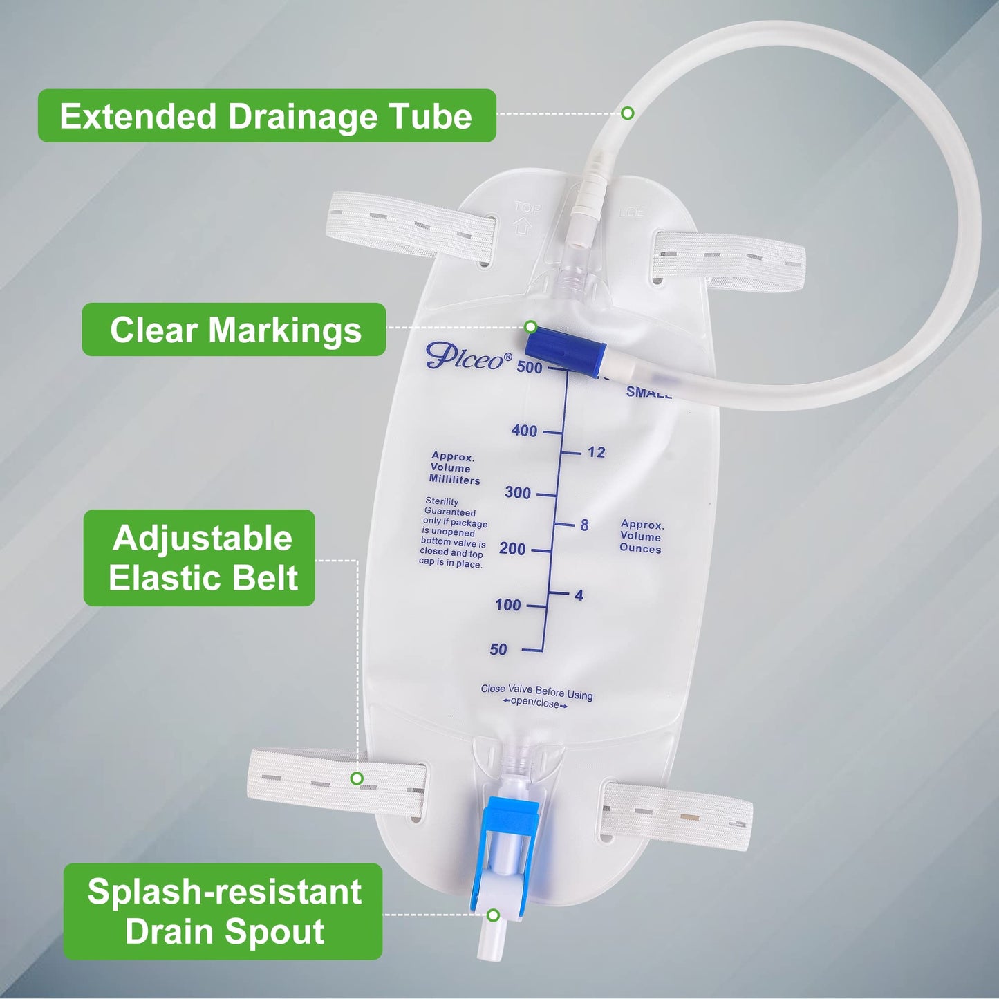 3 Pack Easy-Tap Catheter Leg Bag Urinary Drainage Bag, 500ml, Anti-Reflux Valve, Cloth Straps, Easy Flip Drain ，18” Tubing