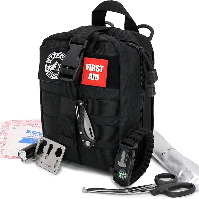 The Brazos First Aid Survival Kit, 250 Pieces, Hiking & Camping Essentials, Survival Gear and First Aid Combo for Emergenc...