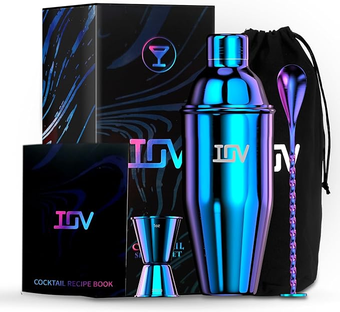 IOV Cocktail Shaker Bar Set, 24oz Martini Shaker with Built-in Strainer, Bar Tool Kit with Recipes Booklet, Professional S...