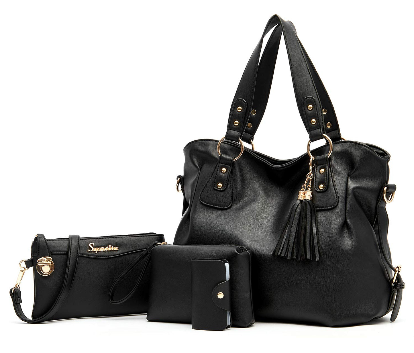 Soperwillton Fashion Handbag for Women Shoulder Bag Top Handle Satchel Hobo Tote Bag Purse Set 4pcs
