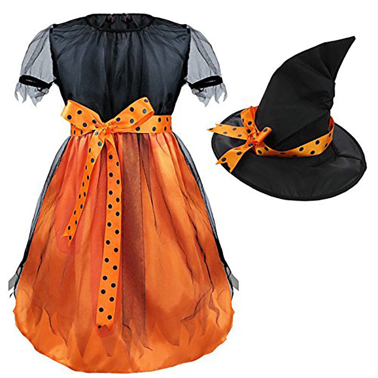 JIFRE Cute Children Halloween Orange Witch Costume for Girls, Toddler Infant Baby Halloween Costume Outfit Cosplay (Orange Small Witch, 1-2Y, 1-2T)