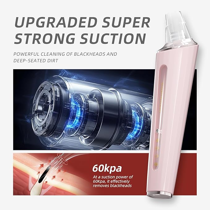 Blackhead Remover Vacuum, Pore Cleaner Blackhead Extractor, Pore Vacuum with 3 Adjustable Suction Levels & 4 Probes, USB Rechargeable Blackhead Remover Tools for Face & Nose (Pink)