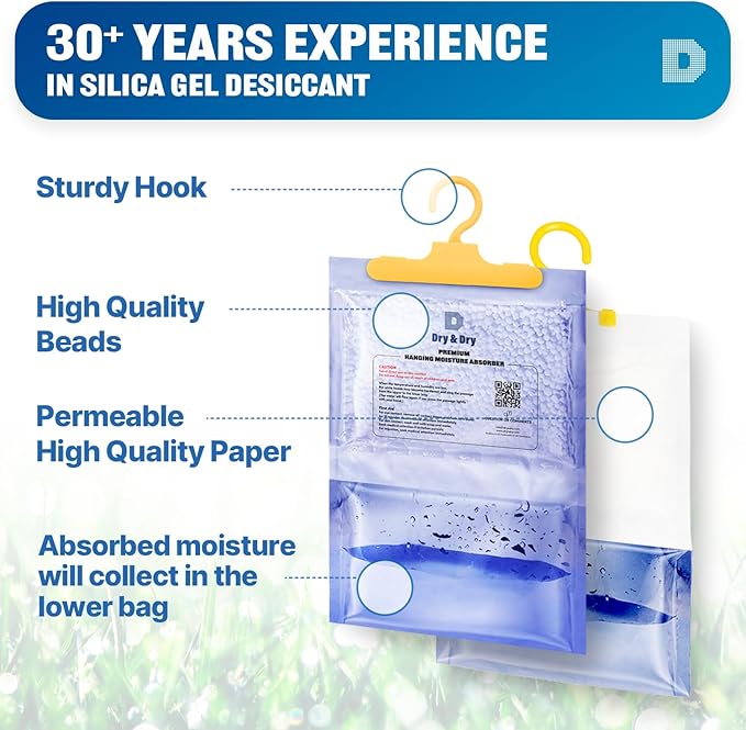 Dry & Dry 50 Packs [Net 7 Oz/Pack] Moisture Absorbers for Home, Basement & Bedroom - Small Dehumidifiers
