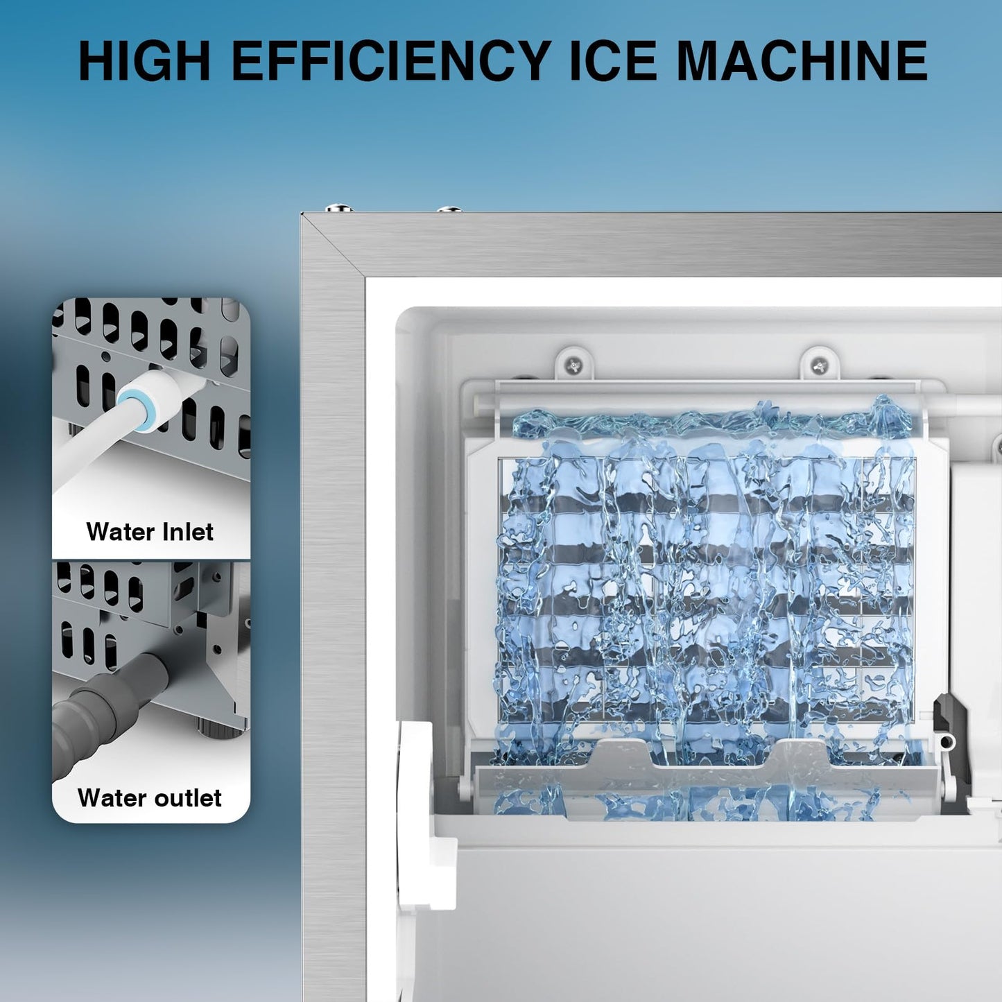 Commercial Ice Machine 85Lbs/24H, Commercial Ice Maker with 30 LBS Storage Bin, Ice Cubes Ready in 5-15 min, Freestanding or Under Counter Ice Maker Machine, Thicknesses Adjustable, Stainless Steel