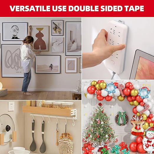 Double Sided Tape Heavy Duty 1in x 10ft, Heavy Duty Removable Mounting Tape, Adhesive Strips Double Sided Mounting Tape, Strong Foam Tape for Walls Picture Hanging Poster, Car, LED Strip Light