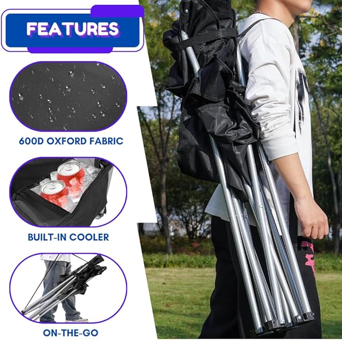 EZONE 2-Pack Camping Chairs with Built-in Ice Cooler, Portable Chair, Storage Pocket, Cup Holder, and Carry Bag Perfect for Camping, Tailgating, Fishing, Beach, and Lawn (2, Black)