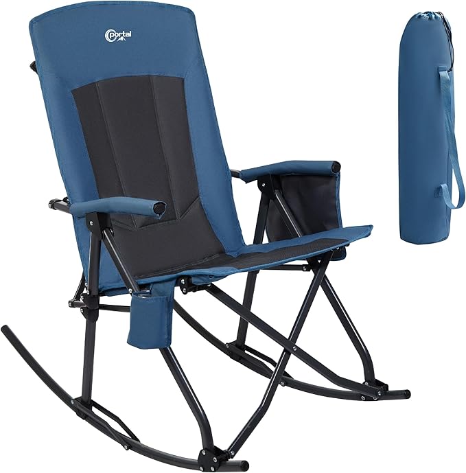 PORTAL Oversized Folding Rocking Camping Chair Portable Outdoor Rocker with High Back Hard Armrests Carry Bag, Supports 40...