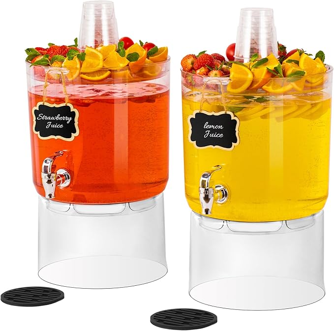 2 Gallon Beverage Dispenser for Parties 2 PACK, BPA-Free Drink Dispenser with No Drip Spigot, Juice Dispensers with Stand,...