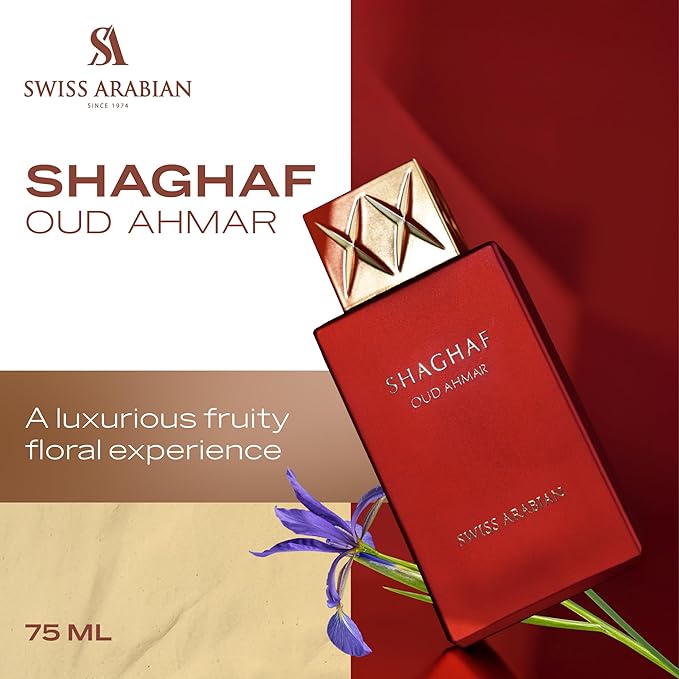 Swiss Arabian Shaghaf Oud Ahmar - Luxury Products From Dubai - Long Lasting And Addictive Personal EDP Spray Fragrance - Seductive, Signature Aroma - The Luxurious Scent Of Arabia - 2.5 oz