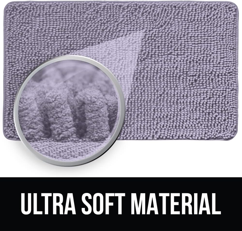 KANGAROO Bathroom Rugs, Chenille Soft Absorbent Bath Rug, Shaggy Shower Mat, Quick Dry Machine Wash Bathmat, Plush Carpet Mats for Tub, Bathtub and Room Home Decor Accessories, 24x17, Light Purple