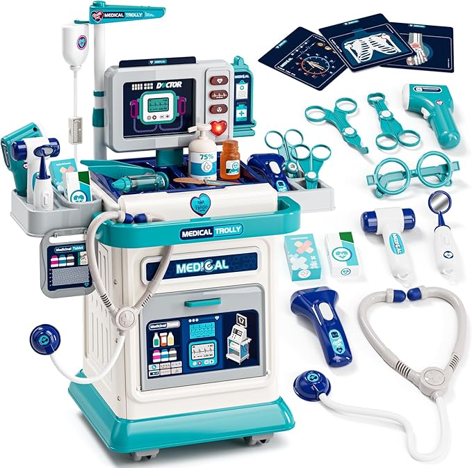 Lehoo Castle Doctor Kit for Toddlers 3-5, Kids Doctors Play Set, Mobile Cart with Lights and Sound, Pretend Play Stethosco...