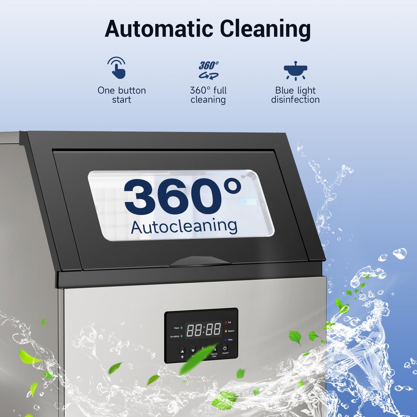 Commercial Ice Maker Machine 200LBS/24H, 40LBS Storage Stainless Steel Under Counter or Freestanding Ice Machine, Self-Cleaning, 55 Cubes per Cycle, Ideal for Bars, Restaurants, and Cafes