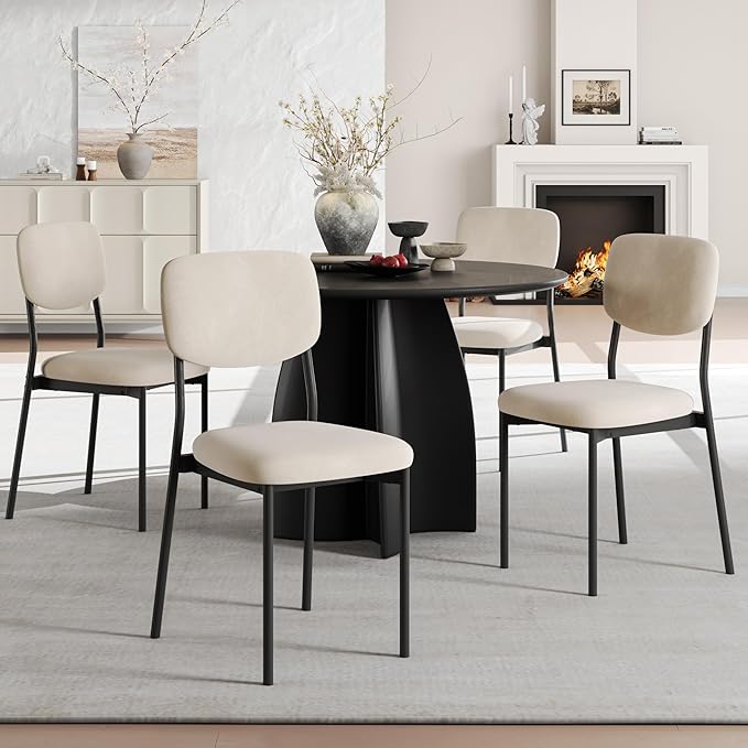 Einhomn Upholstered Dining Chairs Set of 4, Stackable Modern Dining Room Chairs, Kitchen Chairs w/Soft Velvet Backrest & Sturdy Metal Legs for Restaurant, Living Room, Cream Beige