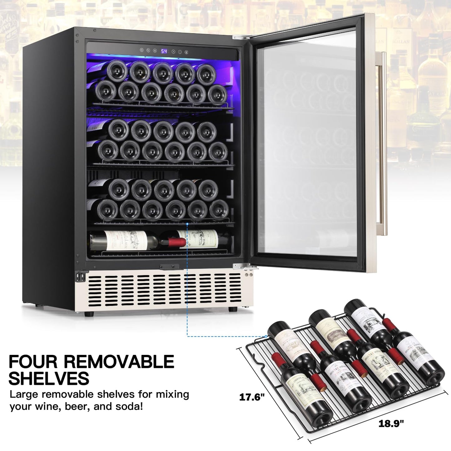 COWSAR 24 Inch Wine Cooler Refrigerator, 149 Cans Commercial Beverage Refrigerator, Tall Freestanding/Built-in Wine Fridge Drink Fridge with LED Light, Dual-Layer Digital Temp Control Glass Door