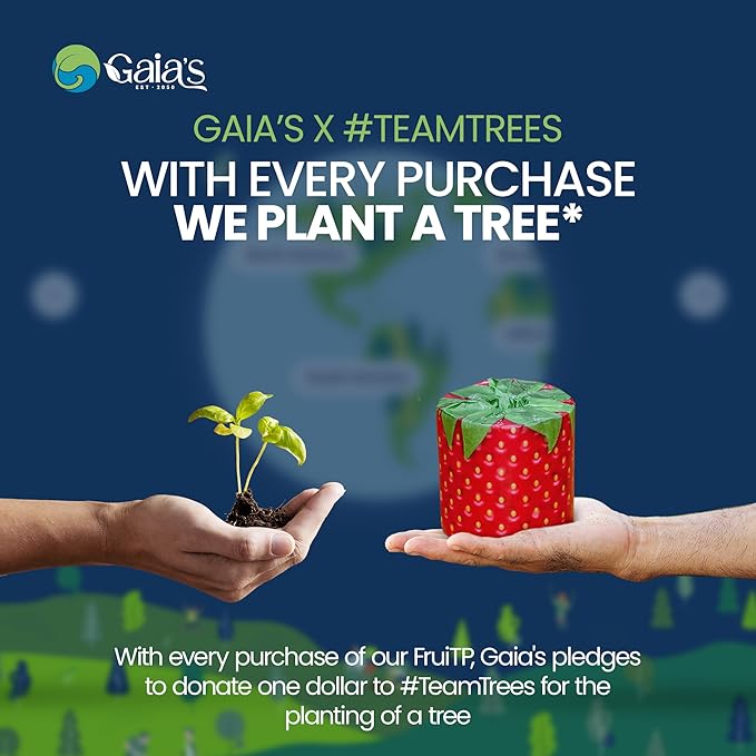 Gaias Premium and Soft Fruit TP Organic Bamboo Toilet Paper | 36 Mega Rolls, 3 Ply, 370 Sheets | FSC Certified, PFAS & BPA Free, Eco-Friendly, Sustainable Tissue - Plastic Free, Septic Safe, Vegan